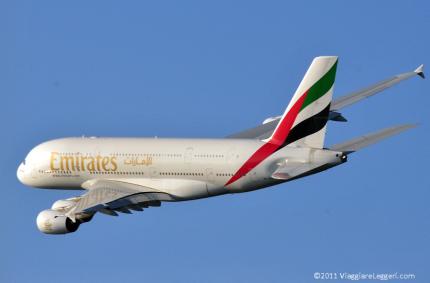 Airbus A380 della Emirates Airlines. Visto dalla