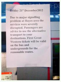 Venerdi' 21 dicembre 2012, problemi con treni a Londra
